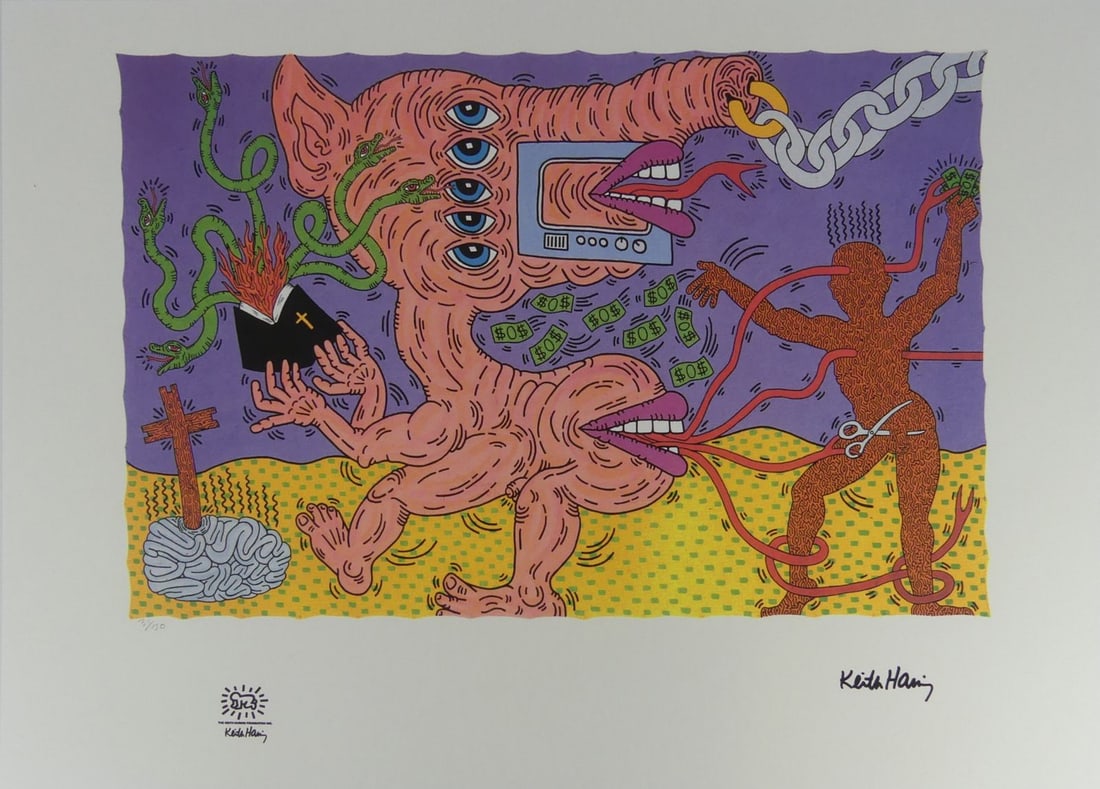 KEITH HARING 'POLITICAL LINE' LITHOGRAPH (1 of 8)