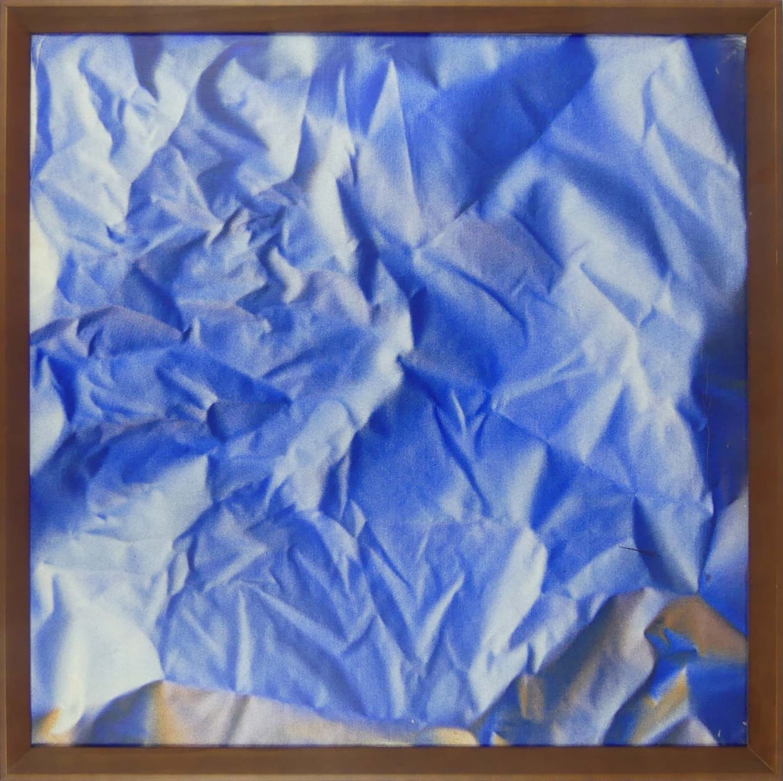 PAUL KANE 'ULTRAMARINE' ACRYLIC PAINTING ON CANVAS: Paul Kane 'Ultramarine' acrylic painting on canvas depicting crumpled paper. Signed, titled and dated 2005 to verso. Viewable measures 23 1/2" x 23 1/2". Frame measures 25 1/2" x 25 1/4" x 1 3/4".