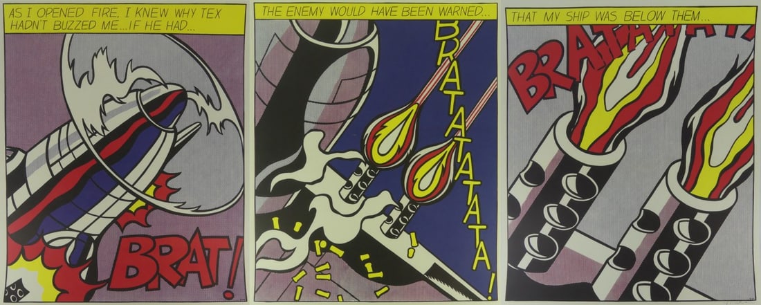 ROY LICHTENSTEIN 'AS I OPEN FIRE' SIGNED TRIPTYCH (1 of 11)