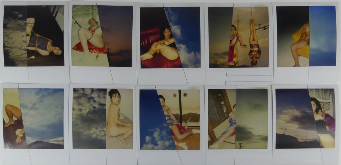 10pc NOBUYOSHI ARAKI POLAROID PRINTS: Ten (10) Nobuyoshi Araki nude prints, each prepared from two collaged SX-70 polaroid images. Each measures 4 1/4" x 3 1/2".