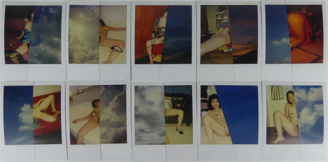 10pc NOBUYOSHI ARAKI POLAROID PRINTS: Ten (10) Nobuyoshi Araki nude prints, each prepared from two collaged SX-70 polaroid images. Each measures 4 1/4" x 3 1/2".