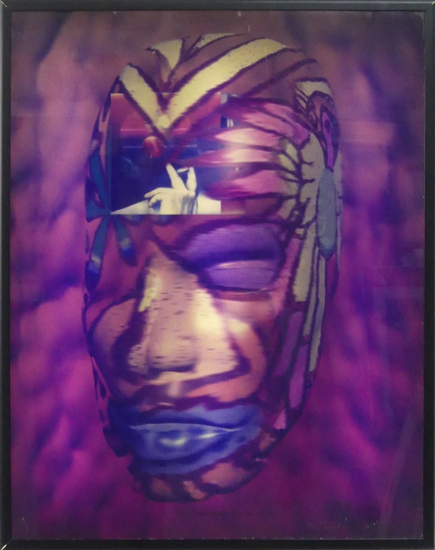 ED PASCHKE 'NO FUMARE POR FAVOR' PSYCHOLOGRAM: Ed (Edward Francis) Paschke (American 1939-2004) PSYChologram in lightbox. Signed, dated 1977 and numbered 15/16 lower left. Viewable measures 23 1/2" x 19 1/2". Frame measures 25" x 21" x 3 1/2".