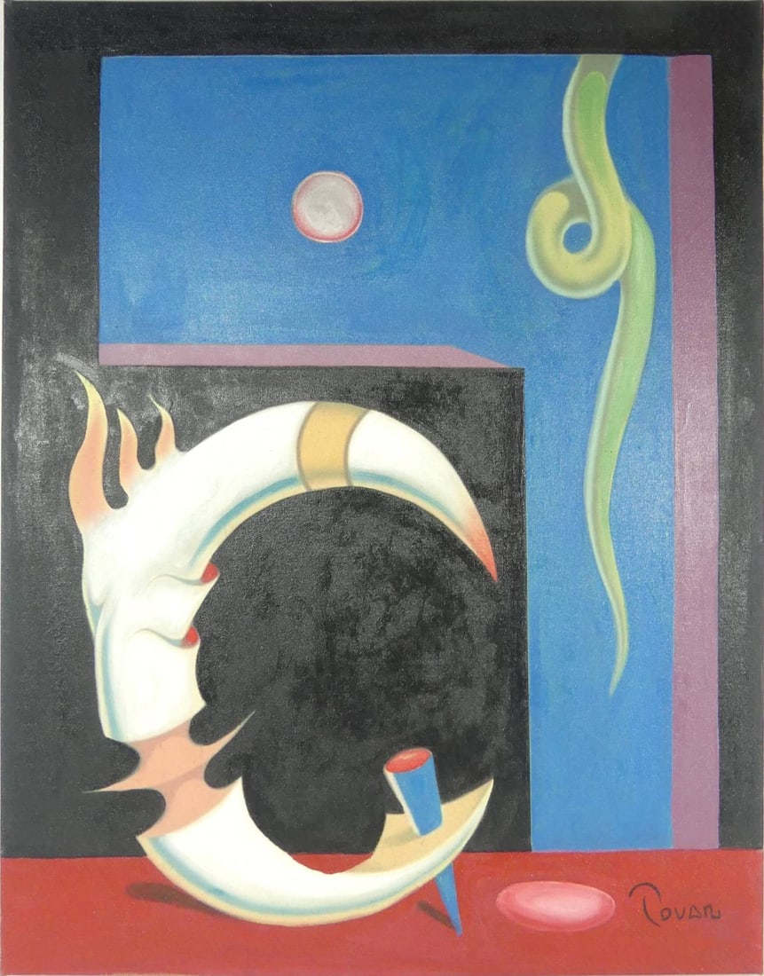 IVAN TOVAR 'UNTITLED' OIL PAINTING ON CANVAS: Surrealist oil painting on canvas after Ivan Tovar (Dominican, b. 1942). Signed lower right. Measures 29 1/2" x 23 1/2".