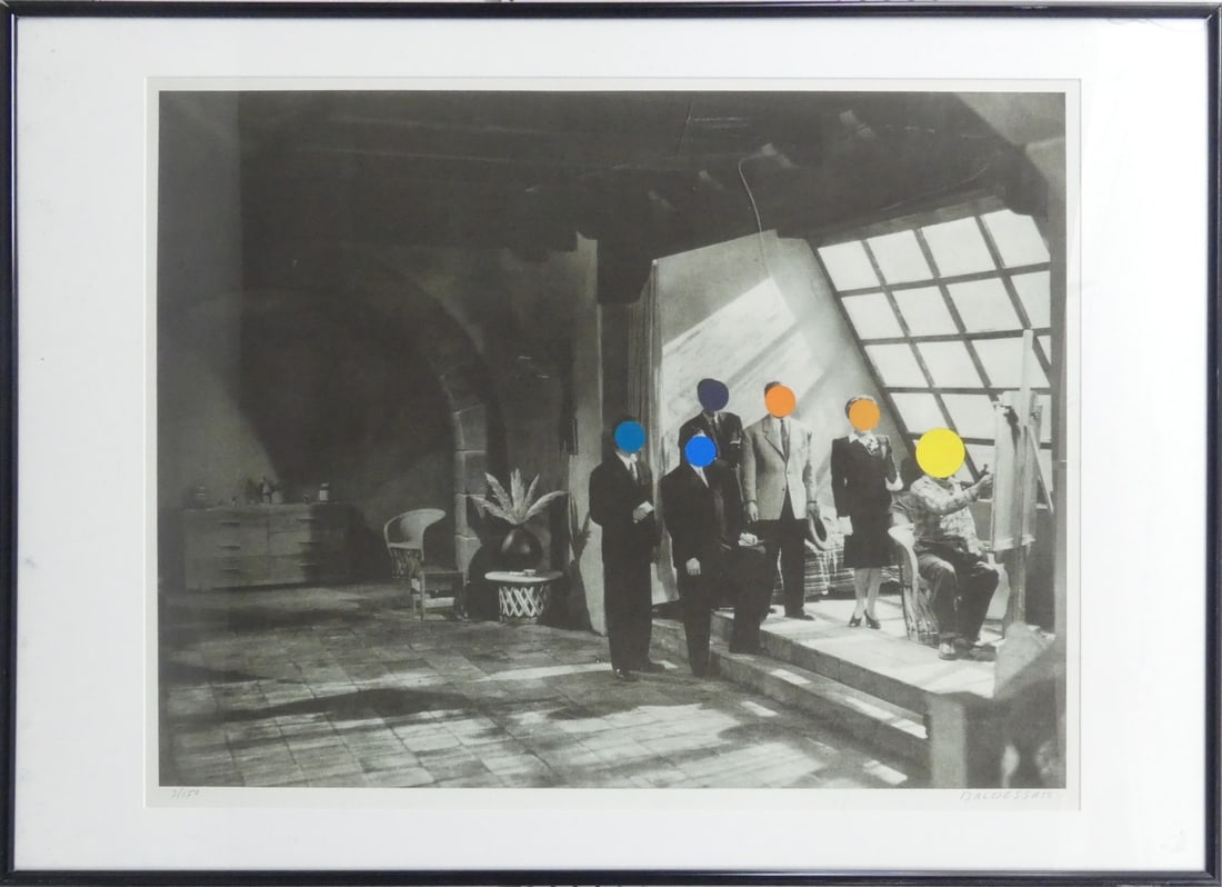 JOHN BALDESSARI 'STUDIO, 1988' PRINT IN COLORS: John Baldessari 'Studio, 1988' print in colors on wove paper. Pencil signed lower right. Numbered 3/150 lower left. Viewable measures 37 1/4" x 28 3/4". Frame measures 49" x 35" x 1 1/4".