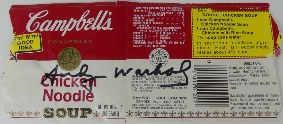 ANDY WARHOL SIGNED CAMPBELL'S CHICKEN SOUP LABEL (1 of 4)