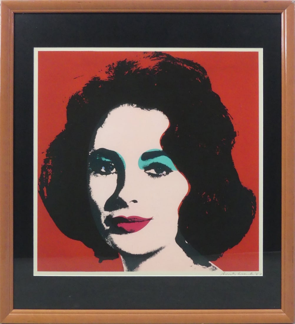 ANDY WARHOL 'LIZ' COLOR OFFSET LITHOGRAPH: Andy Warhol 'Liz' color offset lithograph. Pencil signed and dated 1967 lower right. Viewable measures 22 3/4" x 22 3/4". Frame measures 32" x 29 1/4" x 1 1/2".