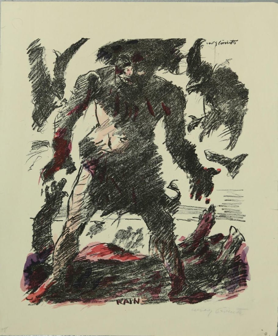 LOVIS CORINTH 'KAIN' COLOR LITHOGRAPH: Lovis Corinth (German, 1858-1925) color lithograph. Pencil signed lower right. Titled 'Kain' in the plate lower center. Measures 13 3/4" x 11 3/4".