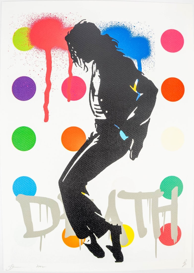 DEATH NYC 'MICHAEL JACKSON x DAMIEN HIRST' LITHO: Death NYC 'Michael Jackson x Damien Hirst lithograph. Pencil signed, dated and holds blindstamp lower left. Marked AP lower right. Sheet measures 17 3/4" x 12 3/4".