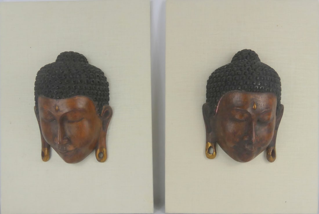 PR DECORATIVE CARVED WOOD BUDDHA HEADS (1 of 8)