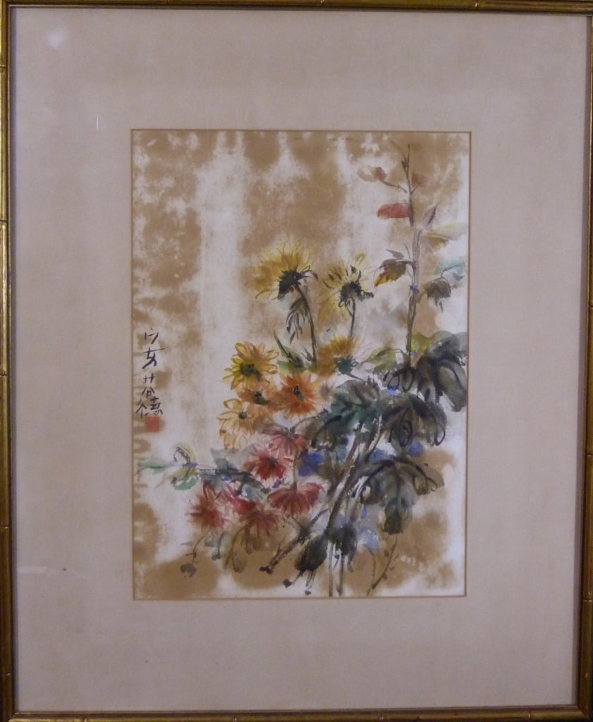 CHINESE FLORAL WATERCOLOR ON PAPER (1 of 4)