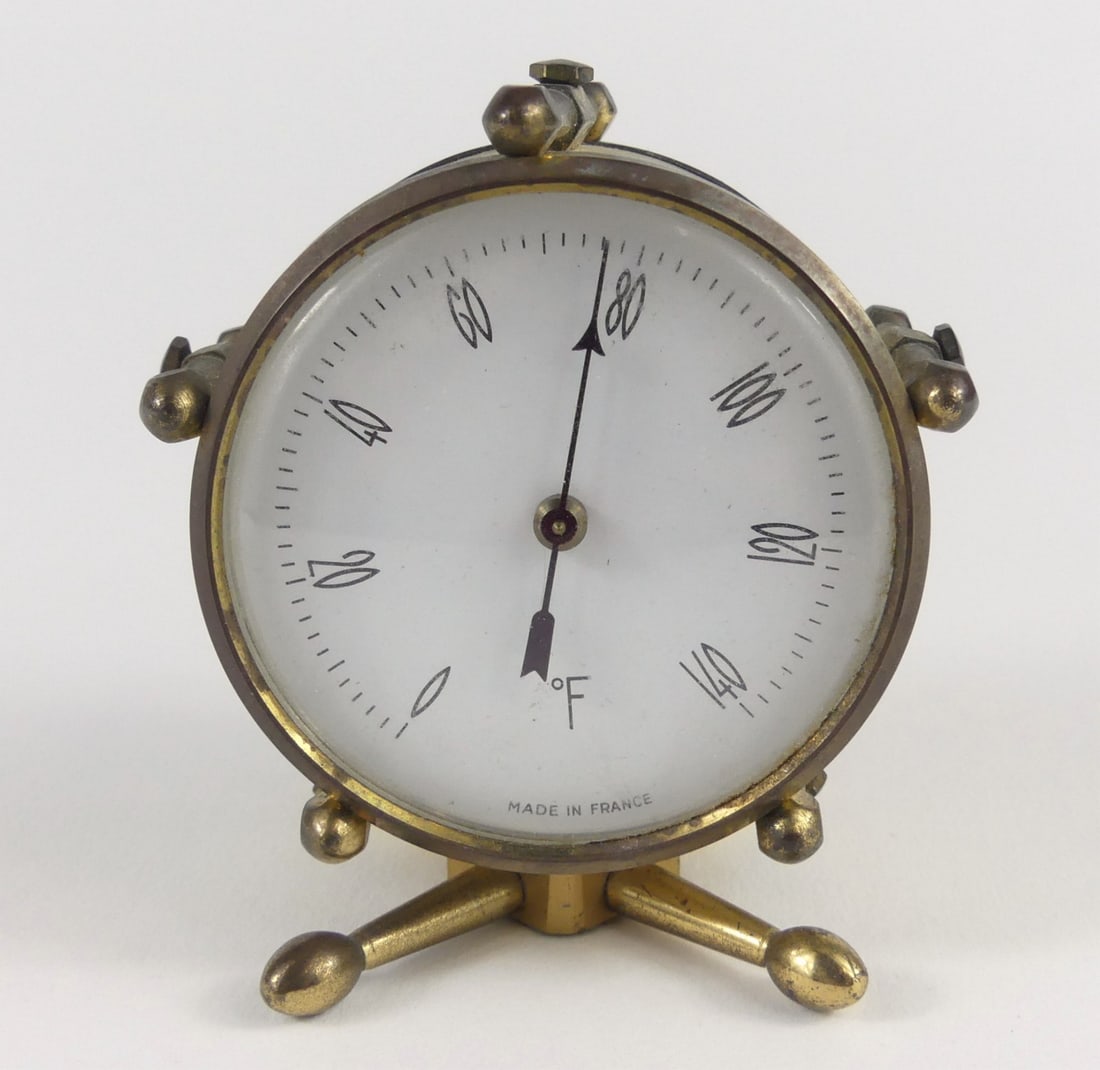 FRENCH VINTAGE BRASS DESK THERMOMETER (1 of 6)