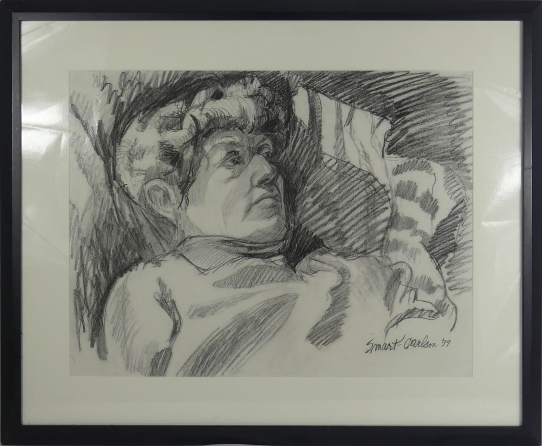 SMART CARLSON 'MAN WITH CAP' CHARCOAL ON PAPER (1 of 6)
