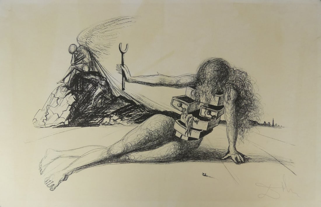 SALVADOR DALI 'DRAWERS OF MEMORY': Salvador Dali 'Drawers of Memory' offset lithograph on wove paper. Pencil signed lower right. Sheet measures 38 1/2" x 24 5/8".