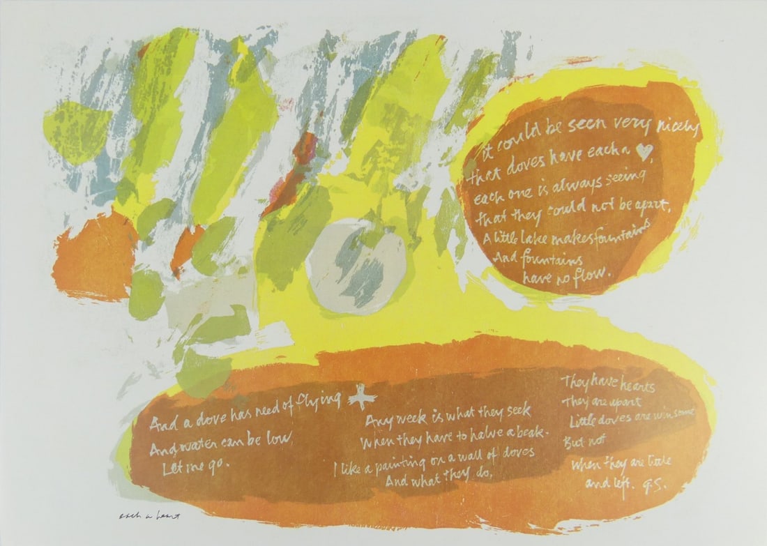 SISTER MARY CORITA KENT 'EACH A HEART': Sister Mary Corita Kent 'Each a Heart' offset lithograph. Sheet measures 14" x 10".
