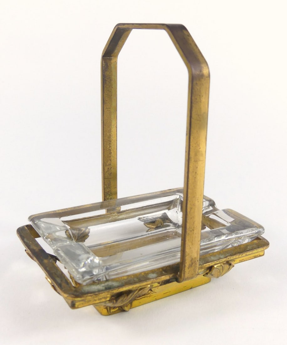 APOLLO VINTAGE ART NOUVEAU BRASS & CRYSTAL ASHTRAY (1 of 6)
