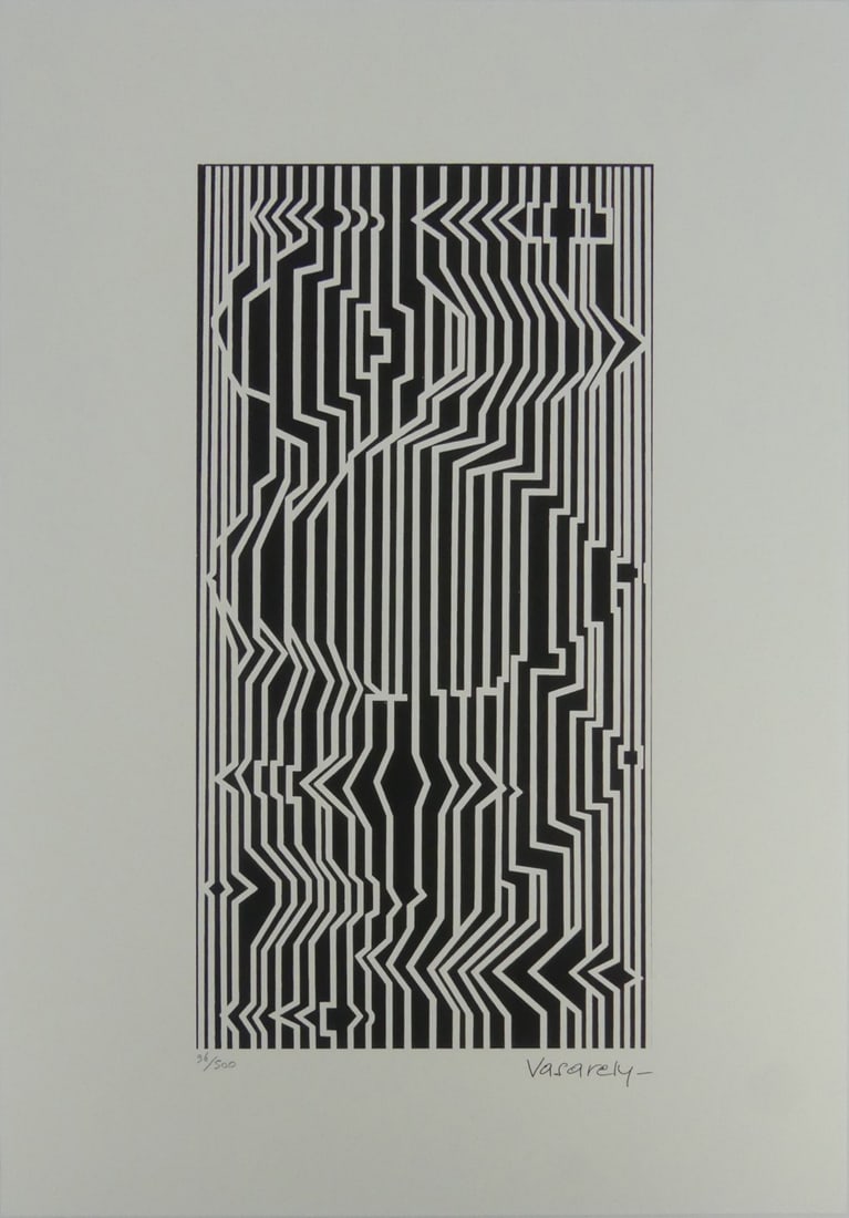 VICTOR VASARELY 'MEANDRE IV' LITHOGRAPH: Victor Vasarely 'Meandre IV' lithograph. Signed in the plate in lower right. Numbered in pencil 96/500 and holds blinstamp lower left. Sheet measures 19 5/8" x 13 3/4".