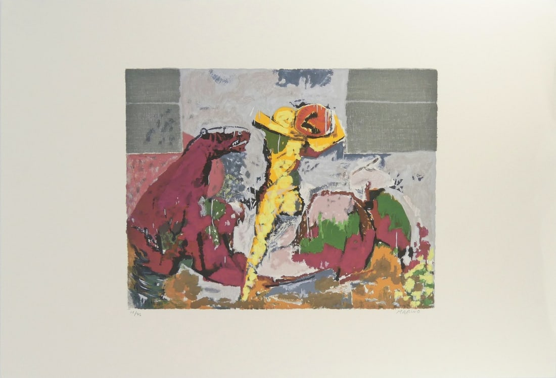 MARINO MARINI 'ORFEO' LITHOGRAPH: Marino Marini 'Orfeo' lithograph. Pencil signed and numbered 12/75 to lower margin. Holds blindstamp lower left. Sheet measures 27 5/8" x 19 5/8".