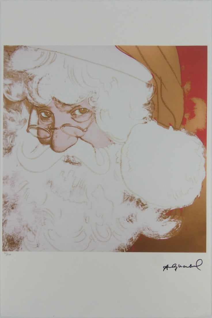 ANDY WARHOL 'SANTA CLAUS' LITHOGRAPH: Andy Warhol 'Santa Claus' lithograph. Signed in the plate lower right. Numbered in pencil 70/100 and holds blindstamp lower left. Stamped to verso. Sheet measures 22 1/2" x 15 1/8".