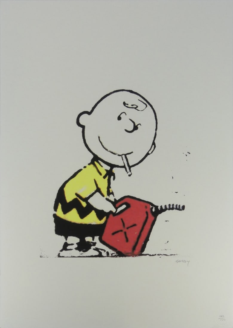 BANKSY 'CHARLIE BROWN' LITHOGRAPH: Banksy 'Charlie Brown' lithograph. Pencil signed and numbered 147/150 lower right. Holds blind stamps to lower edge. Sheet measures 27 5/8" x 19 5/8".