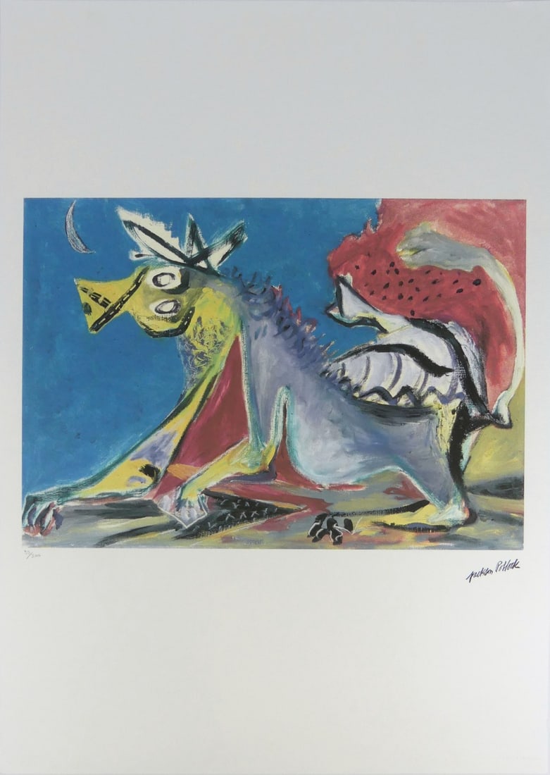 JACKSON POLLOCK 'HORSE' LITHOGRAPH: Jackson Pollock 'Horse' lithograph. Signed in the plate lower right. Numbered in pencil 99/300 lower left and holds blindstamps to lower edge. Sheet measures 27 5/8" x 19 5/8".