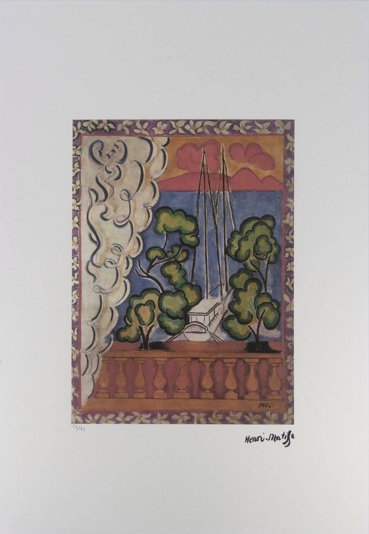 HENRI MATISSE 'WINDOW IN TAHITI' LITHOGRAPH: Henri Matisse 'Window in Tahiti' lithograph. Signed in the plate lower right. Numbered in pencil 52/75 and holds blindstamp lower left. Sheet measures 27 5/8" x 19 5/8".
