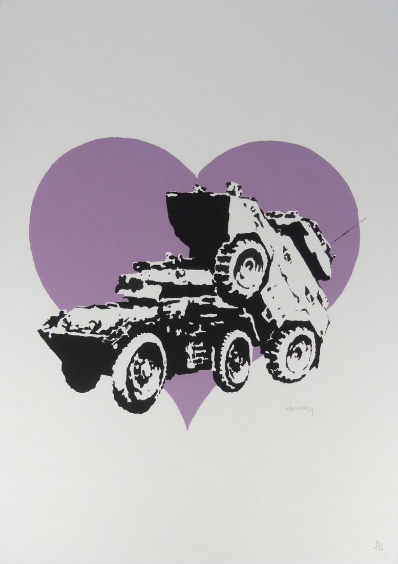BANKSY 'MAKE LOVE NOT WAR' LITHOGRAPH: Banksy 'Make Love Not War' lithograph. Pencil signed and numbered 80/150 lower right. Holds blindstamp lower left. Sheet measures 27 5/8" x 19 5/8".