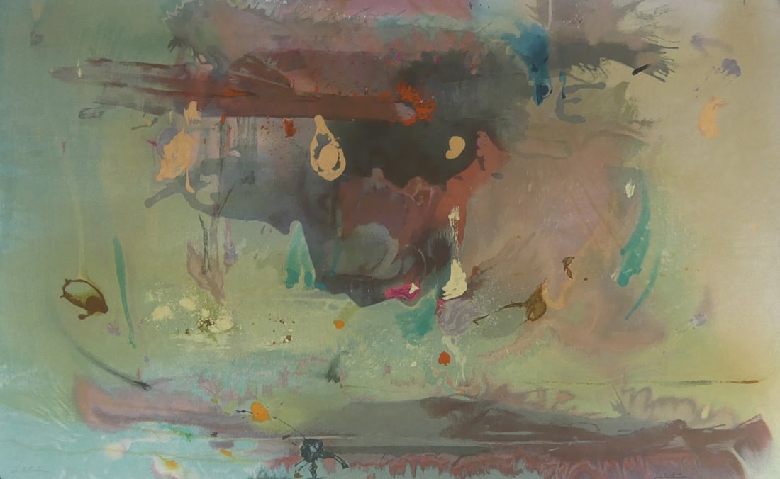 HELEN FRANKENTHALER 'GRAY FIREWORKS': Helen Frankenthaler 'Grey Fireworks' print in colors on wove paper, aside from the edition of 108. Pencil signed lower left. Sheet measures 45 3/4" x 28".