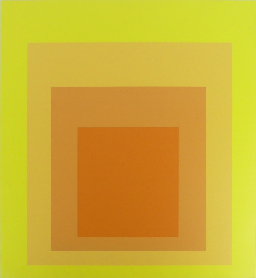 JOSEF ALBERS 'HOMAGE TO THE SQUARE' LITHOGRAPH: Josef Albers 'Homage to the Square: Coming Up' color lithograph. Pencil signed and numbered 42/100 to verso. Published by Gemini G.E.L., Los Angeles, CA. Sheet measures 15 3/8" x 15 3/8".