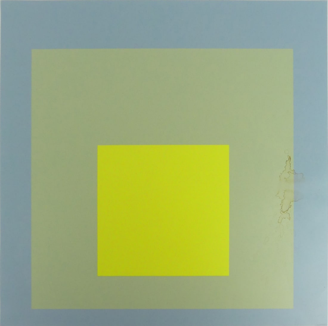 JOSEF ALBERS 'HOMAGE TO THE SQUARE' LITHOGRAPH: Josef Albers 'Homage to the Square' color lithograph. Pencil signed and numbered 10/100 to verso. Published by Gemini G.E.L., Los Angeles, CA. Sheet measures 17 5/8" x 17 5/8". Note: stain to right ed