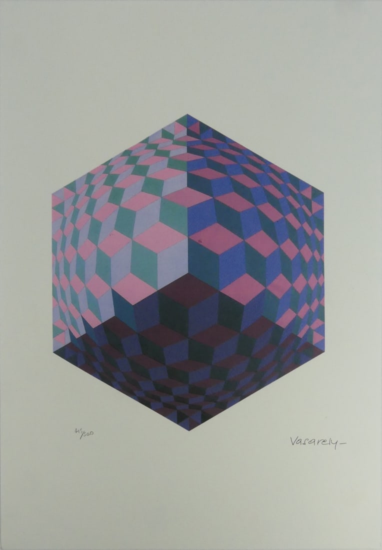 VICTOR VASARELY 'KETTES' LITHOGRAPH: Victor Vasarely 'Kettes' lithograph. Signed in the plate lower right. Numbered in pencil 415/500 and holds blindstamp lower left. Sheet measures 19 5/8" x 13 3/4".