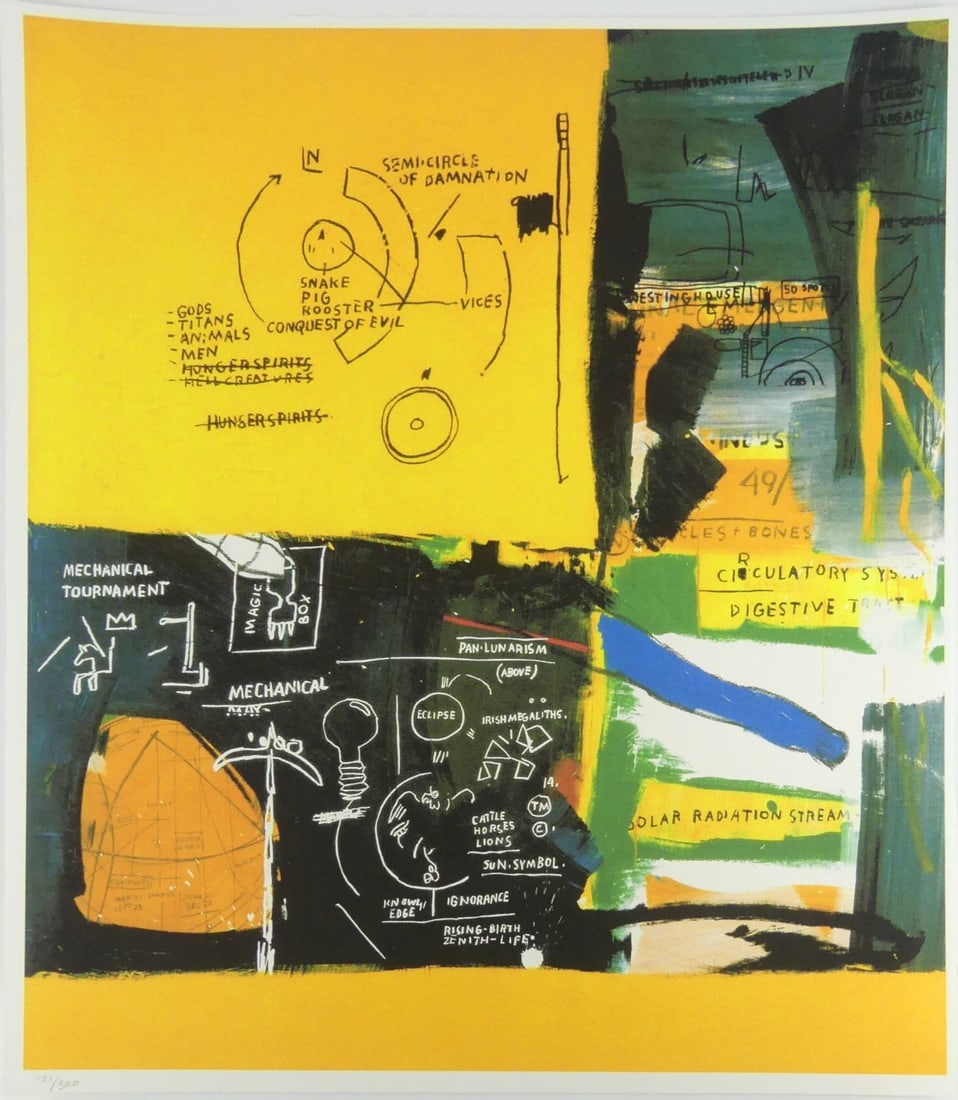 JEAN-MICHAEL BASQUIAT 'SOLAR RADIATION' LITHO: Jean-Michael Basquiat 'Solar Radiation' lithograph. Numbered in pencil 101/300 lower left. Sheet measures 22" x 19 3/8".