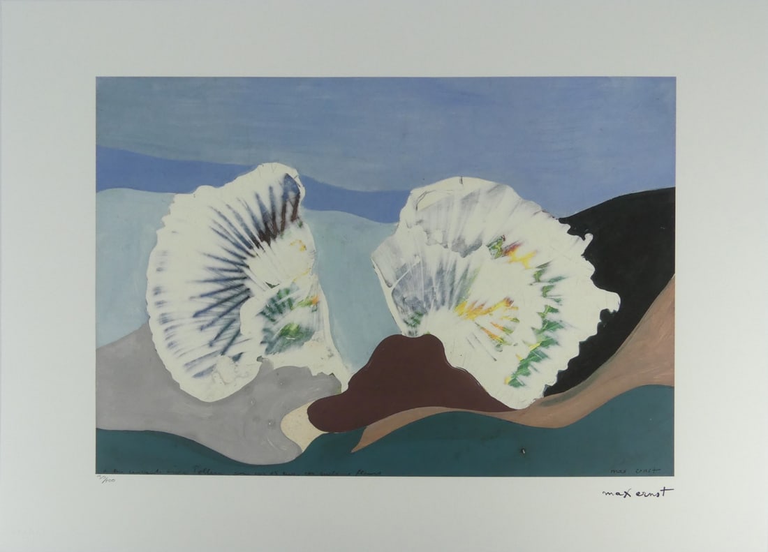 MAX ERNST 'FLEURS-COQUILLAGES' LITHOGRAPH: Max Ernst 'Shell Flowers' lithograph. Signed in the plate lower right. Numbered in pencil 30/100 and holds blindstamp lower left. Sheet measures 27 5/8" x 19 5/8".