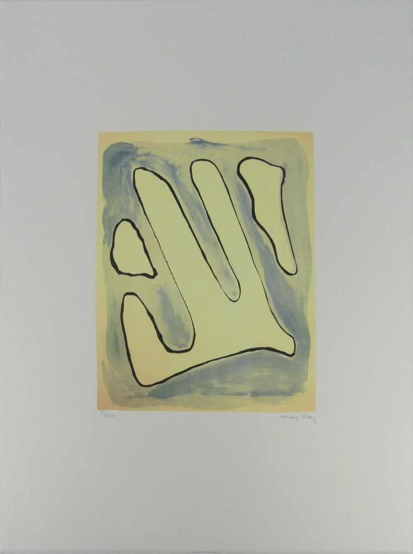 MAN RAY 'OISEAU SURREALISTE' LITHOGRAPH: Man Ray 'Surrealist Bird' lithograph. Pencil signed and numbered 21/150 lower margin. Holds blindstamp lower left. Sheet measures 26" x 19 3/4".