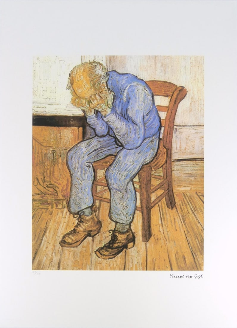 VINCENT VAN GOGH 'AT ETERNITY'S GATE' LITHOGRAPH: Vincent Van Gogh 'At Eternity's Gate' lithograph. Signed in the plate lower right. Numbered in pencil 105/250 and holds blindstamp lower left. Sheet measures 27 5/8" x 19 5/8".