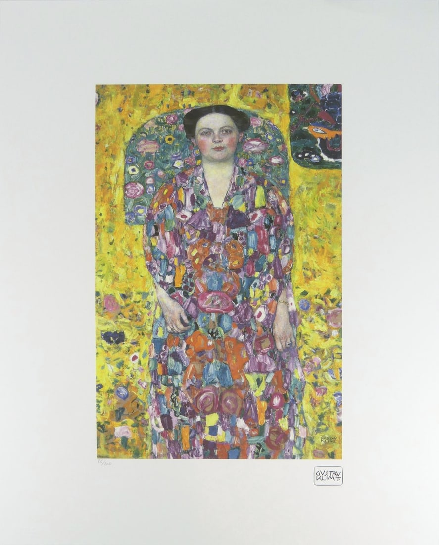 GUSTAV KLIMT 'EUGENIA PRIMAVESI' LITHOGRAPH: Gustav Klimt 'The Portrait of Eugenia Primavesi' lithograph. Signed in the plate lower right. Numbered in pencil 86/200 and holds blindstamp lower left. Sheet measures 27 5/8" x 19 5/8".