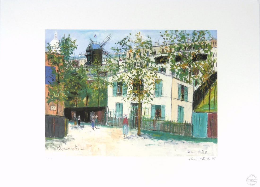MAURICE UTRILLO 'LE MAQUIS DE MONTMARTRE' LITHO: Maurice Utrillo 'Le Maquis de Montmartre" lithograph. Pencil signed and numbered 25/100 to lower edge. Holds blindstamp lower left. Sheet measures 27 5/8" x 19 5/8".