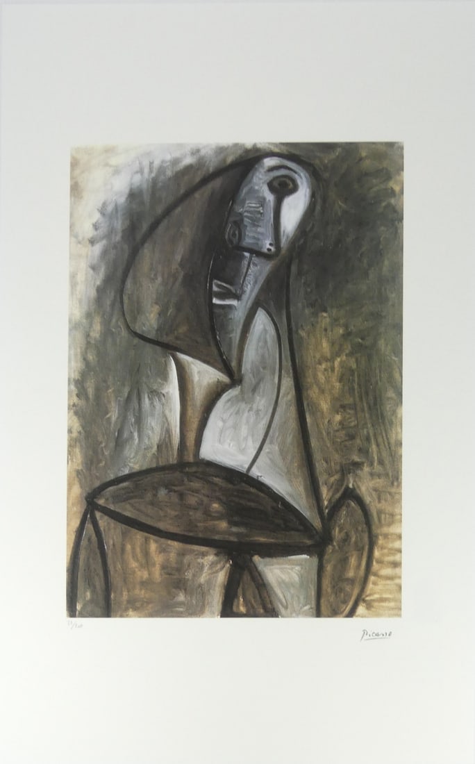 PABLO PICASSO 'MUJER DESNUDA' LITHOGRAPH: Pablo Picasso 'Naked Woman' lithograph. Stamped signature lower right. Numbered in pencil 22/200 and holds blindstamp lower left. Marked Copyright Foundation Pablo Picasso to verso. Sheet measures 27 