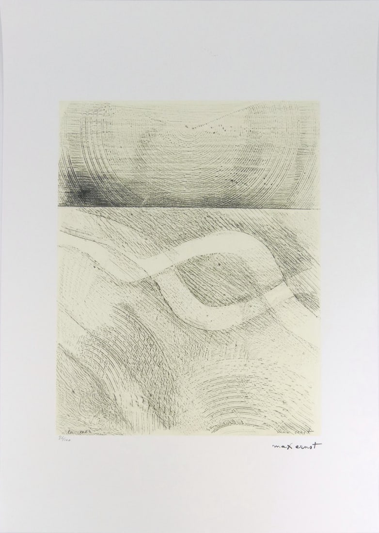 MAX ERNST 'LA MER' LITHOGRAPH: Max Ernst 'La Mer' lithograph. Signed in the plate lower right. Numbered in pencil 86/100 and holds blindstamp lower left. Sheet measures 27 5/8" x 19 5/8".