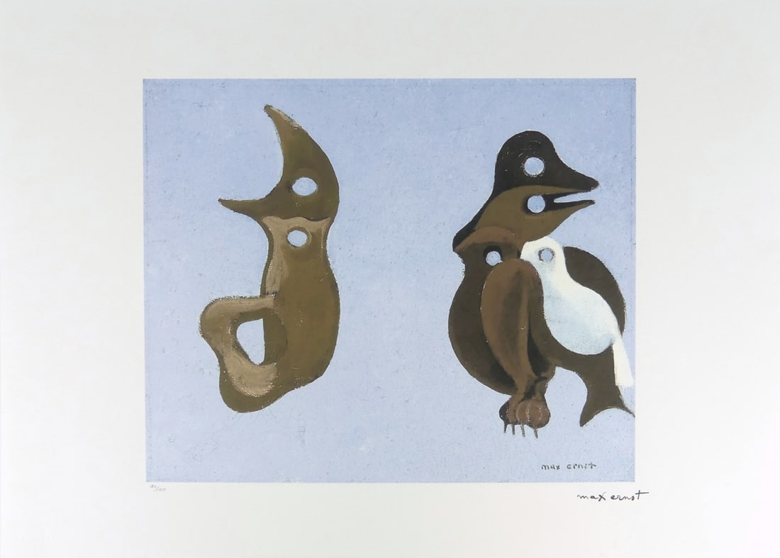 MAX ERNST 'MONUMENT AUX OISEAUX' LITHOGRAPH: Max Ernst 'Monument Aux Oiseaux' lithograph. Signed in the plate lower right. Numbered in pencil 100/100 and holds blindstamp lower left. Sheet measures 27 5/8" x 19 5/8".