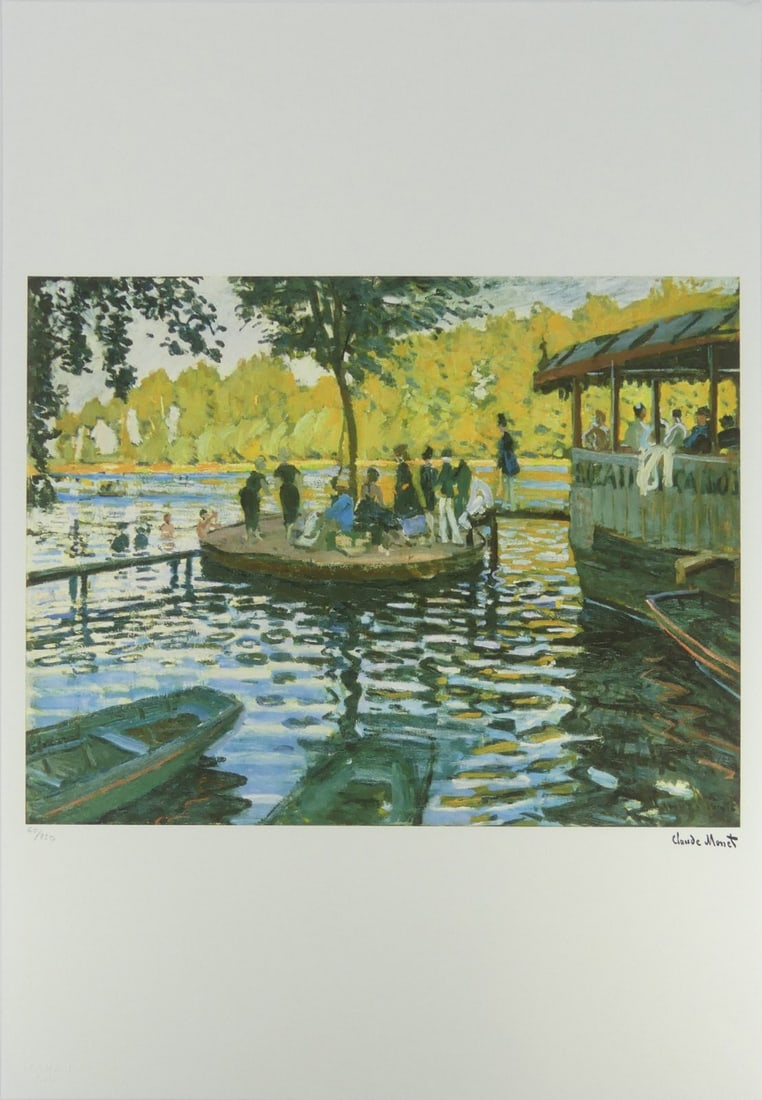 CLAUDE MONET 'LA GRENOUILLERE' LITHOGRAPH: Claude Monet 'La Grenouillere' lithograph. Signed in the plate lower right. Numbered in pencil 60/250 and holds blindstamp lower left. Sheet measures 27 5/8" x 19 5/8".