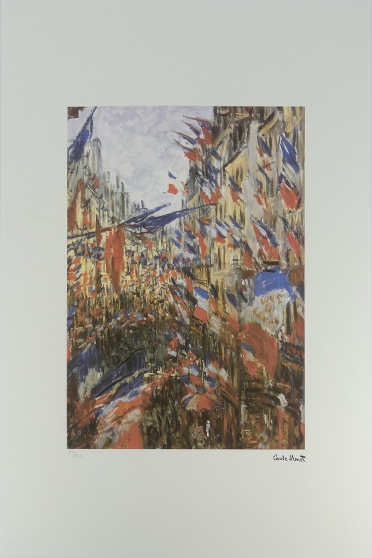 CLAUDE MONET 'RUE SAINT-DENIS' LITHOGRAPH: Claude Monet 'Rue Saint-Denis' lithograph. Signed in the plate lower right. Numbered in pencil 86/250 and holds blindstamp lower left. Sheet measures 27 5/8" x 19 5/8".