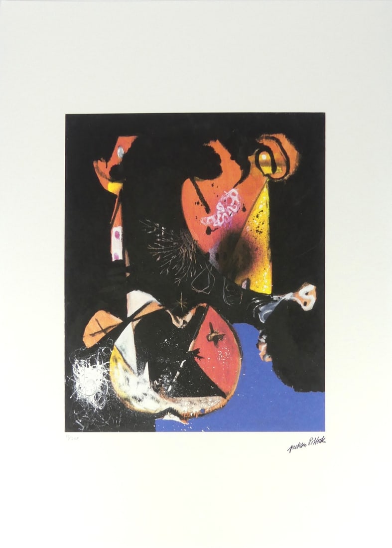 JACKSON POLLOCK 'UNTITLED 1944' LITHOGRAPH: Jackson Pollock 'Untitled 1944' lithograph. Signed in the plate lower right. Numbered in pencil 83/300 lower left. Holds blindstamps to lower edge. Sheet measures 27 5/8" x 19 5/8".