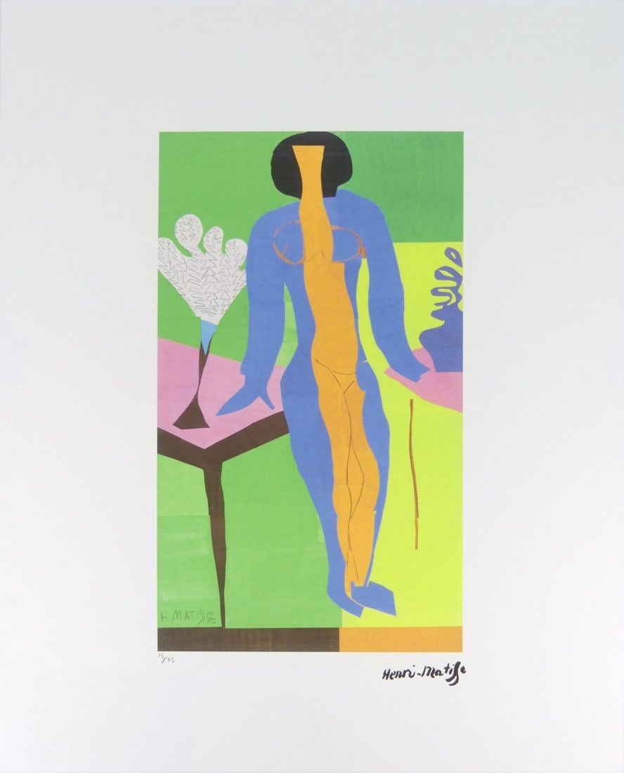 HENRI MATISSE 'ZULMA' LITHOGRAPH: Henri Matisse 'Zulma' lithograph. Signed in the plate lower right. Numbered in pencil 13/75 and holds blindstamp lower left. Sheet measures 27 5/8" x 19 5/8".