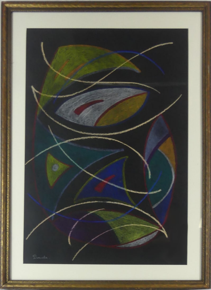 CESAR DOMELA 'ABSTRACT COMPOSITION' PASTEL / PAPER: Attributed to Cesar Domela 'Abstract Composition' pastel drawing on heavy paper. Signed lower left. Viewable measures 24 1/2" x 16 3/4". Frame measures 29 3/4" x 21 3/4" x 1".