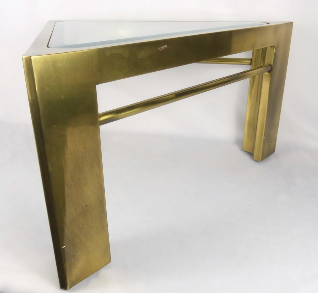 MID-CENTURY BRASS TRIANGULAR COFFEE TABLE - 2