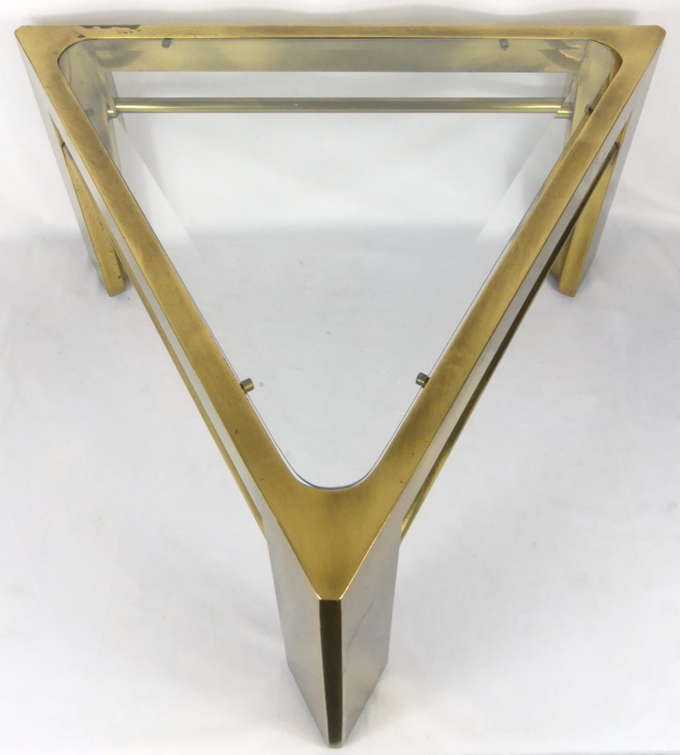MID-CENTURY BRASS TRIANGULAR COFFEE TABLE - 3