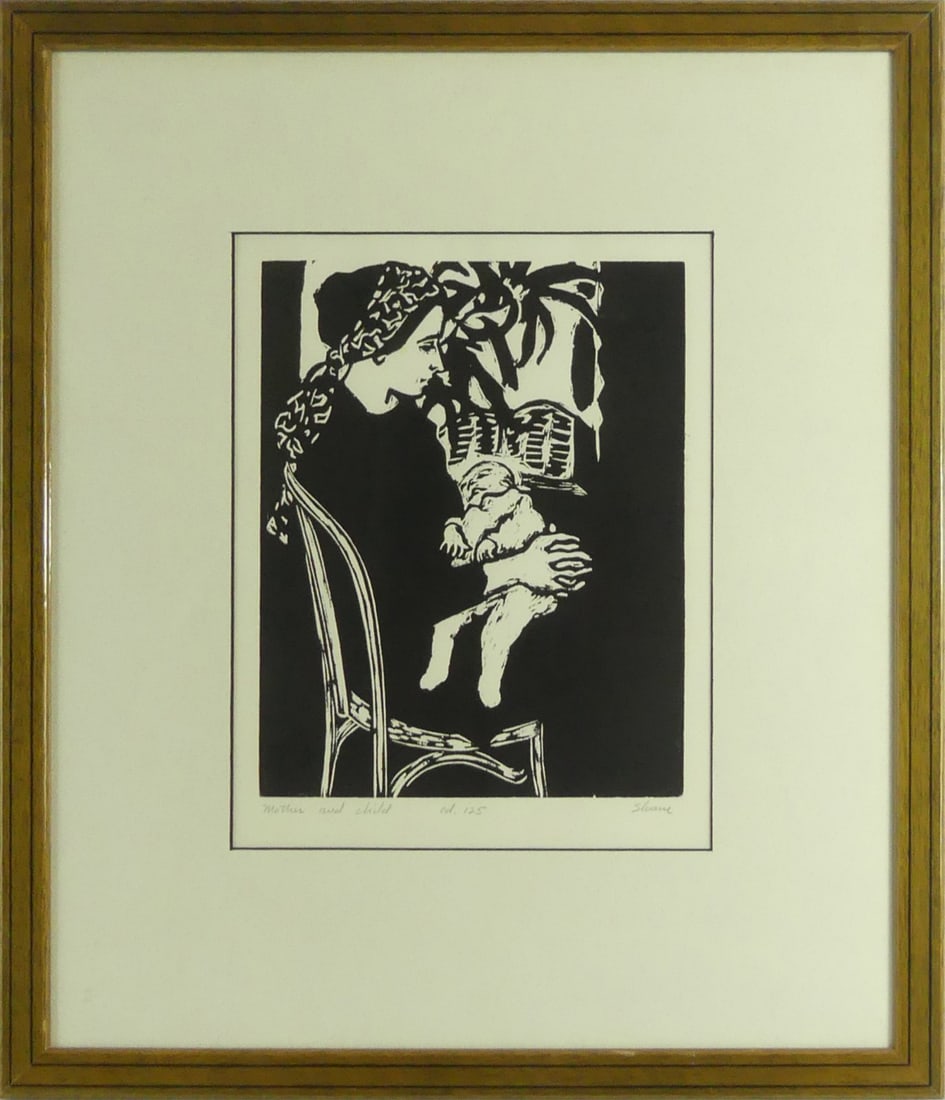 PHYLLIS SLOANE 'MOTHER & CHILD' WOODCUT (1 of 6)