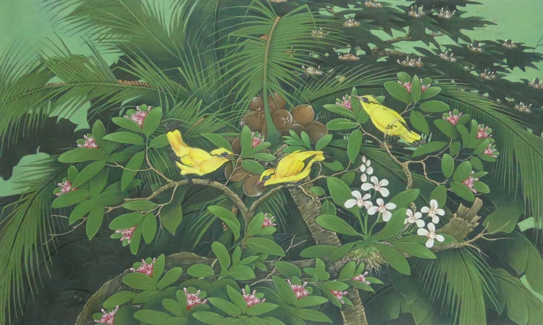 BALINESE 'BIRDS & COCONUTS' PAINTING (1 of 7)
