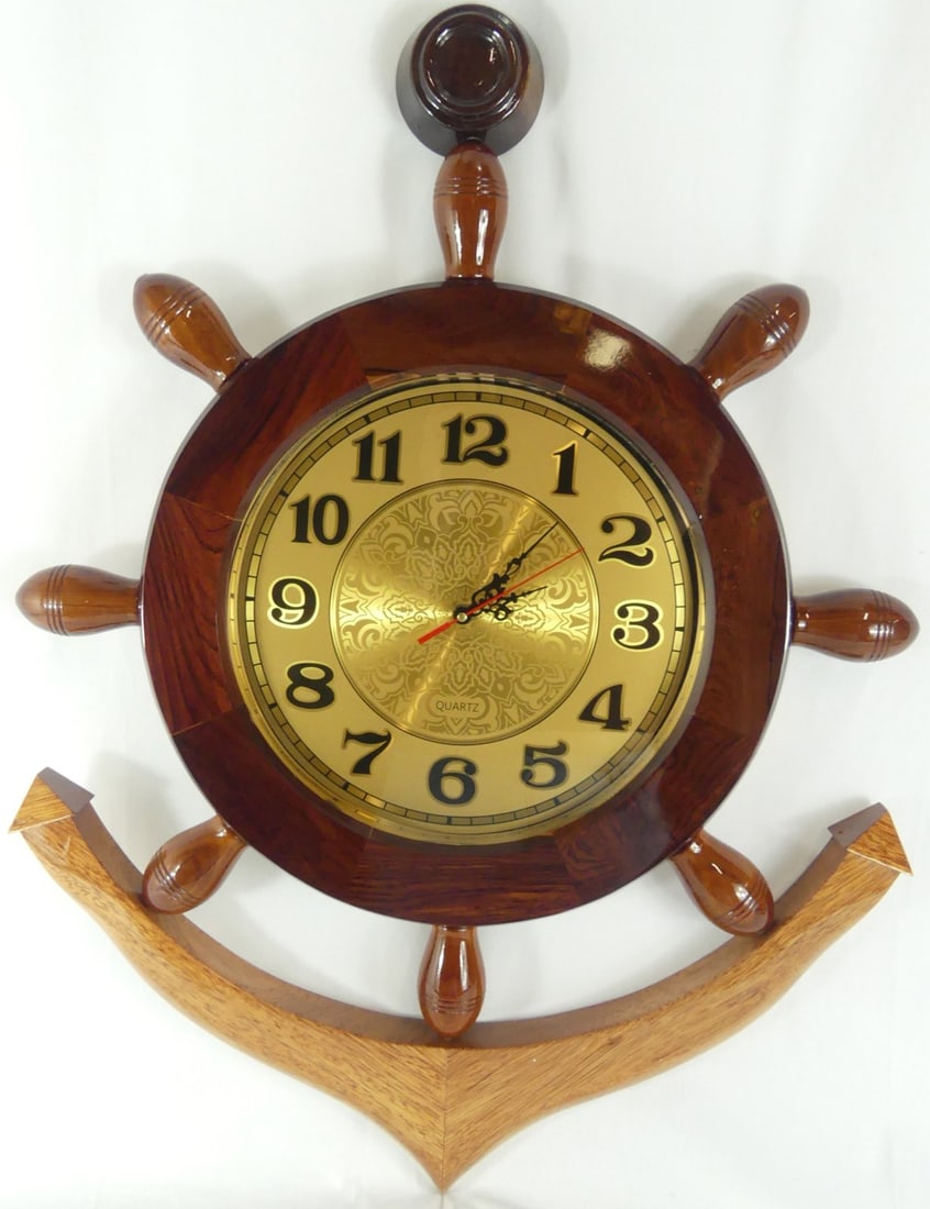 NAUTICAL SHIP WHEEL WOOD WALL CLOCK (1 of 5)