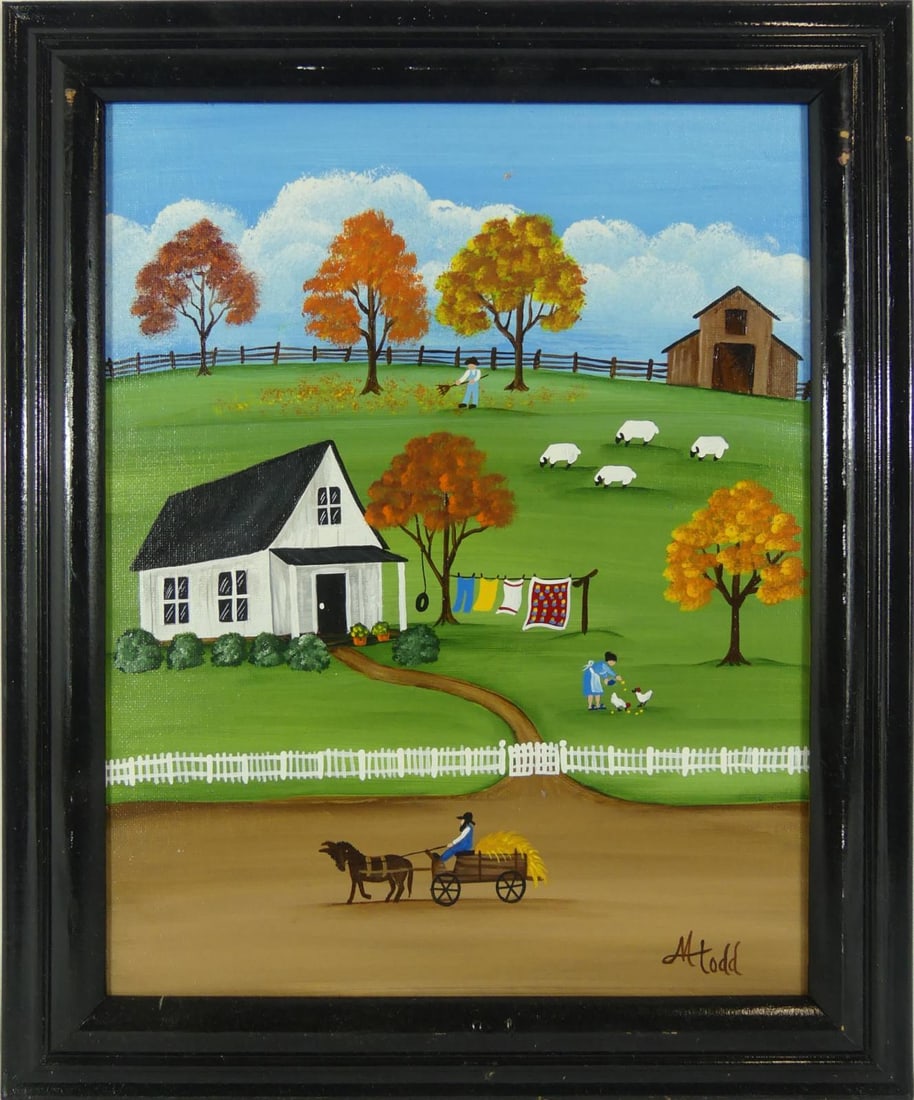 KAREN TODD FOLK ART OIL PAINTING ON BOARD (1 of 6)